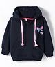 Olio Kids Fleece Full Drop Shoulder Sleeves Hooded Sweatshirt with Butterfly Print & Kangaroo Pockets - Navy Blue