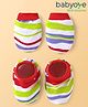 Babyoye 100% Cotton With Eco Jiva Finish Striped Mittens and Booties -White