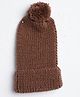 MayRa Knits Hand Knitted Beanie Crochet Pearls & Pompom Embellished Cap - Brown