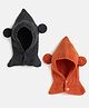 MayRa Knits Pack Of 2 Hand Knitted Ear Applique Detailed Cap With Button Closure - Black- 25.4 Cms