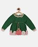 MayRa Knits Hand Knitted Full Sleeves Crochet Floral Applique Detailed Dress - Green