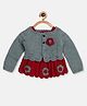 MayRa Knits Hand Knitted Floral Applique Detailed Crochet Dress & Full Sleeves Coordinating Shrug Set - Red & Grey