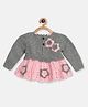 MayRa Knits Full Sleeves Hand Knitted Floral Designed Crochet Dress & Shrug Set - Grey