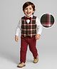 Babyhug Woven Full Sleeves Checks 3 Piece Party Suit With Bow - Rust