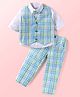 Babyhug Woven Full Sleeves Checkered 3 Piece Party Suit With Bow - Sea Green