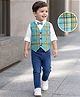 Babyhug Woven Full Sleeves Checkered 3 Piece Party Suit with Bow - Light Blue