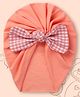 Polka Tots Cotton Checked Bow Applique Detailed Cap - Peach- Diameter 17 Cms
