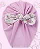 Polka Tots Cotton Floral Printed Bow Applique Detailed Cap - Lavender- Diameter 17 Cms
