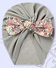 Polka Tots Cotton Floral Printed Bow Applique Detailed Cap - Grey- Diameter 17 Cms