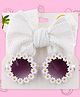 Polka Tots Cotton Schiffli Embroidered Bow Headband & Floral Applique Detailed Sunglasses Set - White