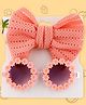 Polka Tots Cotton Schiffli Embroidered Bow Headband & Floral Applique Detailed Sunglasses Set - Peach