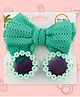 Polka Tots Cotton Schiffli Embroidered Bow Headband & Floral Applique Detailed Sunglasses Set - Sea Green