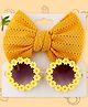 Polka Tots Cotton Schiffli Embroidered Bow Headband & Floral Applique Detailed Sunglasses Set - Orange