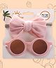 Polka Tots Cotton Solid Bow Headband & Sunglasses Set - Pink