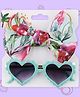 Polka Tots Cotton Floral Printed Bow Headband & Heart Shaped Sunglasses Set - Aqua Blue