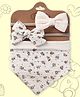 Polka Tots Cotton Set Of 2 Floral Printed & Solid Bow Headbands With 1 Floral Printed Bib Set - White