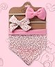 Polka Tots Cotton Set Of 2 Floral Printed & Solid Bow Headbands With 1 Floral Printed Bib Set - Pink