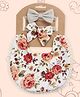 Polka Tots Cotton Set Of 2 Floral Printed & Solid Bow Headbands With 1 Floral Printed Bib Set - White