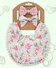 Polka Tots Cotton Set Of 2 Floral Printed & Solid Bow Headbands With 1 Floral Printed Bib Set - White