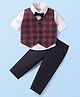Babyhug Woven Full Sleeves Checkered 3 Piece Party Suit with Bow - Red White & Navy Blue