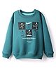 Doreme Fleece Knit Full Drop Shoulder Sleeves Sweatshirt With Text Print - Teal Blue