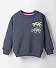 Doreme Fleece Knit Full Drop Shoulder Sleeves Sweatshirt With Text Print - Navy Blue