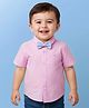 Babyoye 100% Cotton Woven Half Sleeves Solid Dyed Shirt with Bow & Logo Embroidery - Pink