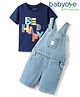 Babyoye Single Jersey Knit Dungaree with Half Sleeve Inner Tee Be Happy Print - Navy Blue