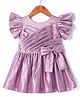 Twetoons Satin Woven Half Frill Sleeves Flared Party Frock with Bow Applique - Purple