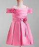 Twetoons Woven Half Cold Shoulder Sleeves Shimmered Party Frock with Floral Applique - Pink