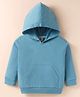 Zero Cotton Knit Full Sleeves Solid Color Hooded Sweatshirt with Kangaroo Pockets - Blue