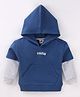 Zero Cotton Knit Full Doctor Sleeves Hooded Sweatshirt with Text Print & Kangaroo Pockets - Teal Blue