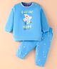 Zero Fleece Knit Full Sleeves T-Shirt & Lounge Pants Set With Bird & Text Print - Light Blue