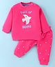 Zero Fleece Knit Full Sleeves Winter Wear Set With Bird & Floral Print - Dark Pink