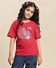Kidsville Hello Kitty Featuring Half Sleeves Character Shaped Beads Embellished Tee - Red