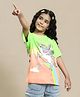 Kidsville Cotton Half Sleeves Unicorn & Rainbow Printed Tee - Green & Orange