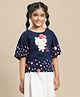 Kidsville Hello Kitty Featuring Half Sleeves Floral Applique Detailed Kitty White Printed Tee - Blue
