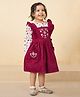 Tiny Twills Corduroy Full Sleeves Floral Embroidered Dress - Maroon