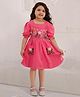 Tiny Twills Linen Half Sleeves Floral Embroidered & Pockets Detailed Fit & Flared Dress - French Fuschia