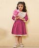 Tiny Twills Linen Full Sleeves Floral & Butterfly Embroidered Fit & Flared Dress - Berry Pink