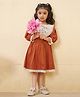 Tiny Twills Linen Full Sleeves Floral & Butterfly Embroidered Fit & Flared Dress - Rust Orange