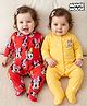 Babyhug Disney Interlock Knit Full Sleeves Sleepsuits With Minnie Mouse Graphics Pack of 2 - Red & Yellow