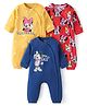 Babyhug Disney Interlock Knit Full Sleeves Rompers with Minnie Mouse Graphics Pack of 3 - Yellow Red & Blue