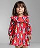 Babyhug Disney Cotton Knit Full Sleeves Frock With Minnie Mouse Print Frill Detailing & Bloomer - Red