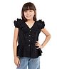 Olele Cotton Victoria Ruffle Sleeveless Solid Top - Black