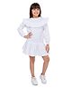 Olele Cotton Full Puffed Sleeves Ruffle Detailed Solid Dress - White