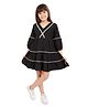 Olele Cotton Three Fourth Puffed Sleeves Lace Embroidered Dress - Black