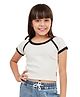 Olele Cotton Knit Half Sleeves Ribbed Piping Detailed Crop Top - White