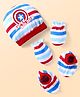 Babyhug Marvel Interlock Knit Cap Mittens & Booties Set with Stripes & Avengers Graphics - White