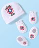 Babyhug Marvel  Interlock Knit Cap Mittens & Booties  Set With Avengers Graphics - White